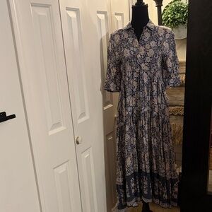 NATURAL LIFE Navy and Cream Floral Midi Dress